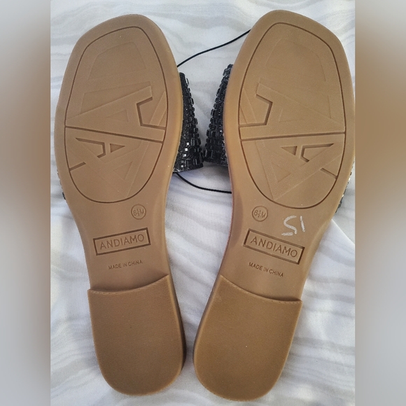 Black Slide Sandals with Shimmery Strap - Picture 2 of 3